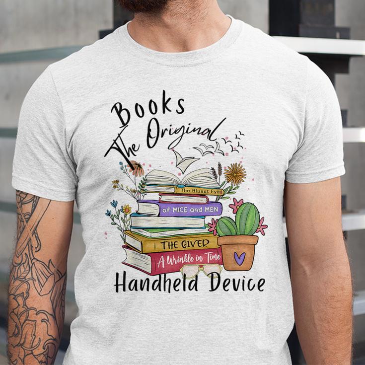Books Original Handheld Device Reader Literacy Book Lover Unisex Jersey T-Shirt