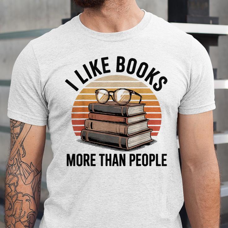 I Like Books More Than People Glasses Unisex Jersey T-Shirt