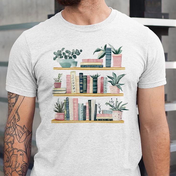 Bookshelves With Books & Plants Premium Unisex Jersey T-Shirt