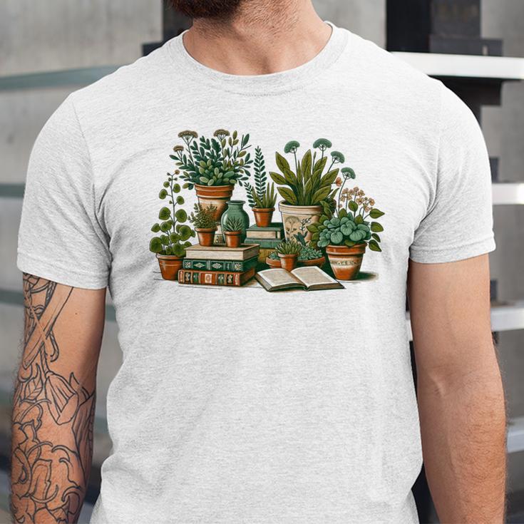 Botanical Garden Plants With Books Unisex Jersey T-Shirt Botanical Garden Plants With Books Unisex Jersey T-Shirt