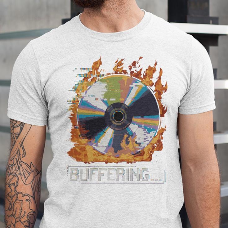 Buffering Glitched CD On Fire 2000s Nostalgia Unisex Jersey T-Shirt