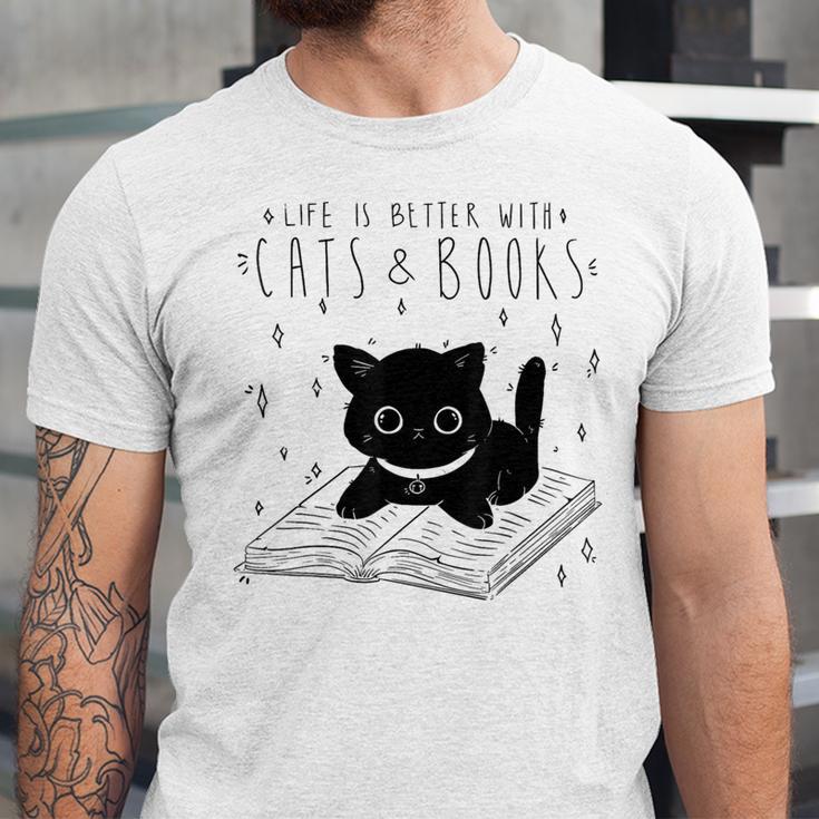 Cat Book For Women Life Is Better With Cats And Books Unisex Jersey T-Shirt