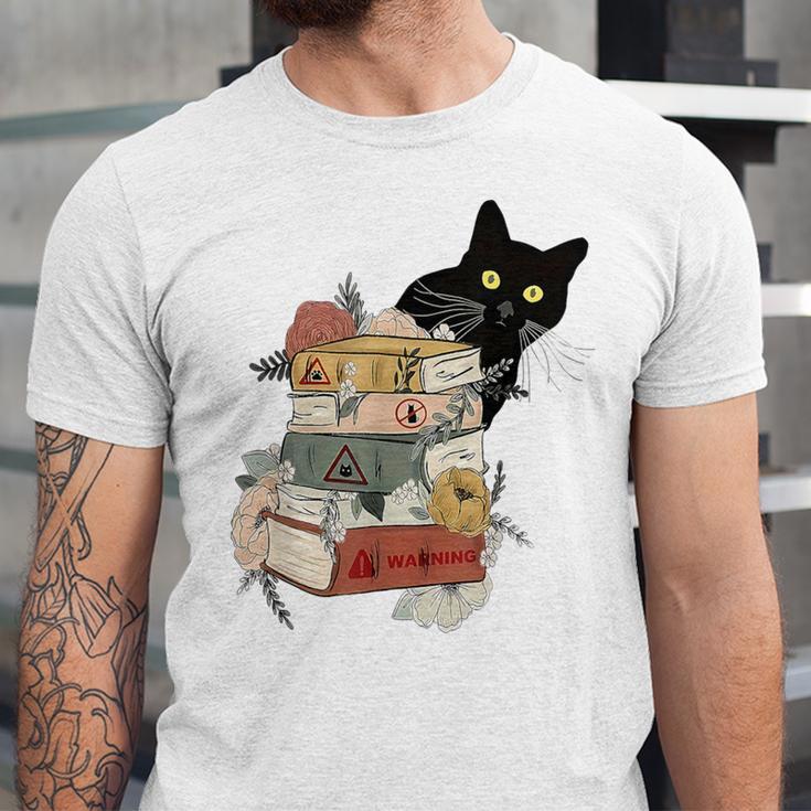 Cat And Books Flowers Reading Club Cat Lover Bookworm Unisex Jersey T-Shirt