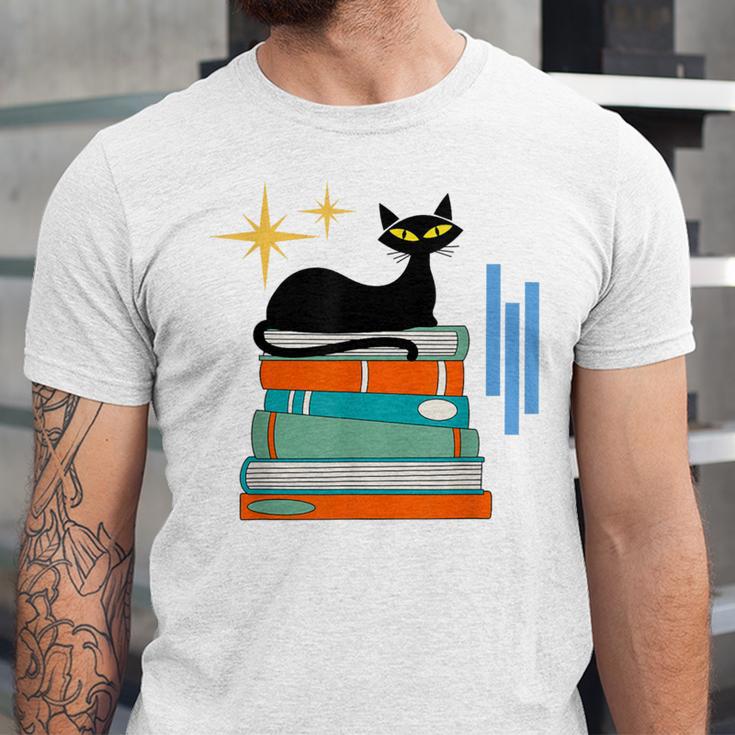 Cat And Books Retro Midcentury Mid Century Aesthetic Unisex Jersey T-Shirt Cat And Books Retro Midcentury Mid Century Aesthetic Unisex Jersey T-Shirt
