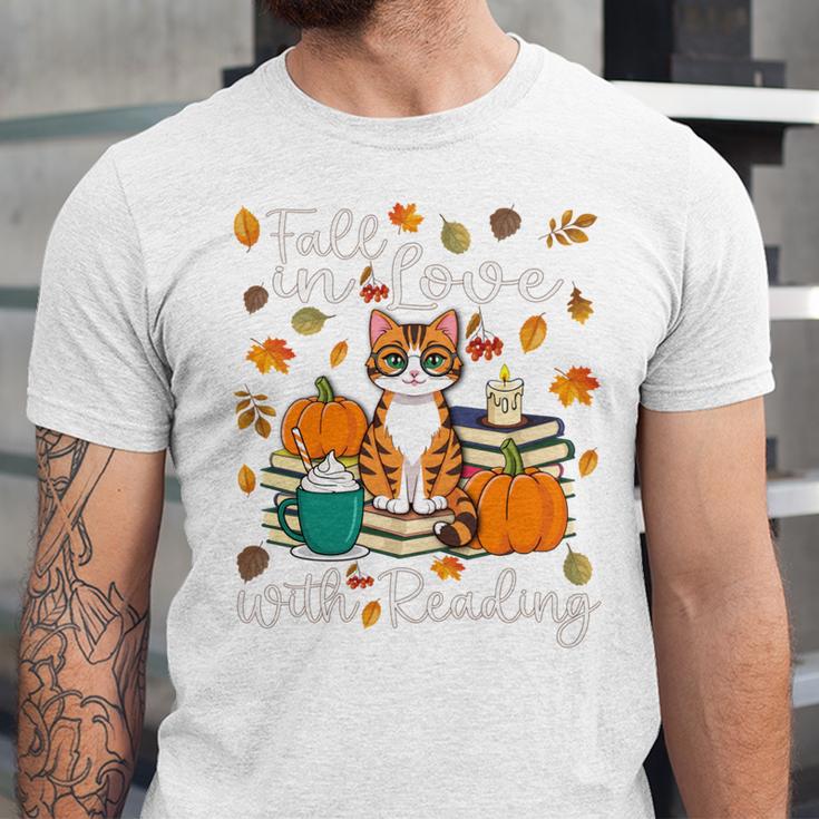 Cat Fall In Love With Reading Book Lover Autumn Unisex Jersey T-Shirt