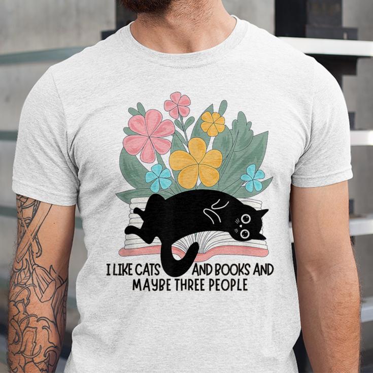 Cat Meme I Like Cats And Books And Maybe Three People Unisex Jersey T-Shirt Cat Meme I Like Cats And Books And Maybe Three People Unisex Jersey T-Shirt