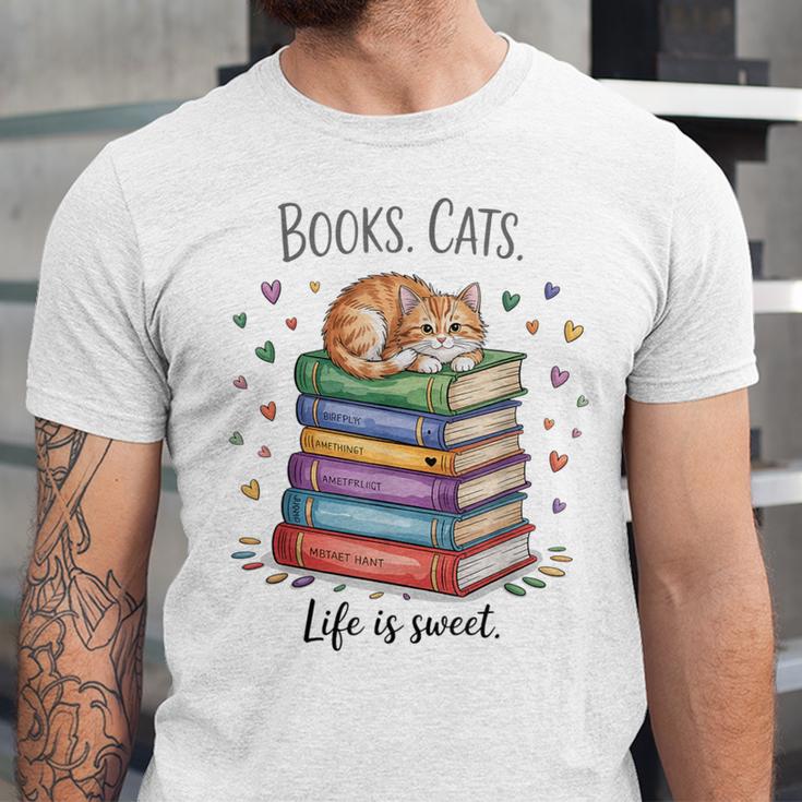 Cats Books Lover Men Women Unisex Jersey T-Shirt
