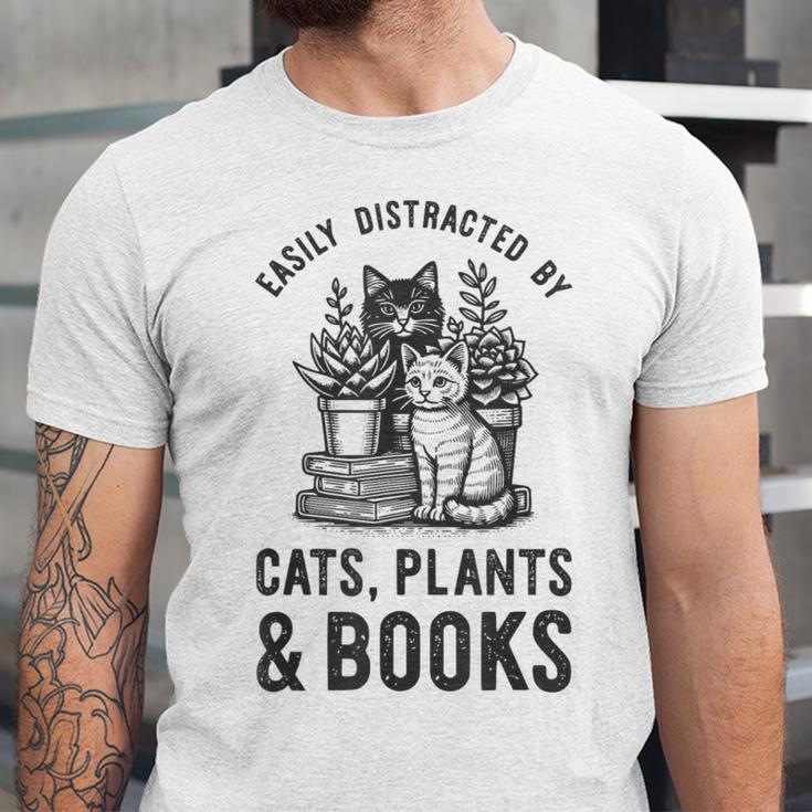 Cats Plants And Books Shirt Plant Lover Gardening Unisex Jersey T-Shirt