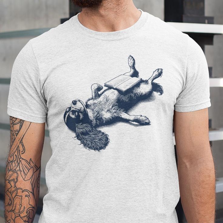 Cavalier King Charles Spaniel Book Nap Vintage Dog Mom Dad Unisex Jersey T-Shirt