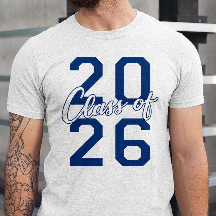 Class Of 2026 Graduation Varsity Navy Blue Letters Premium Tri-Blend Unisex Jersey T-Shirt