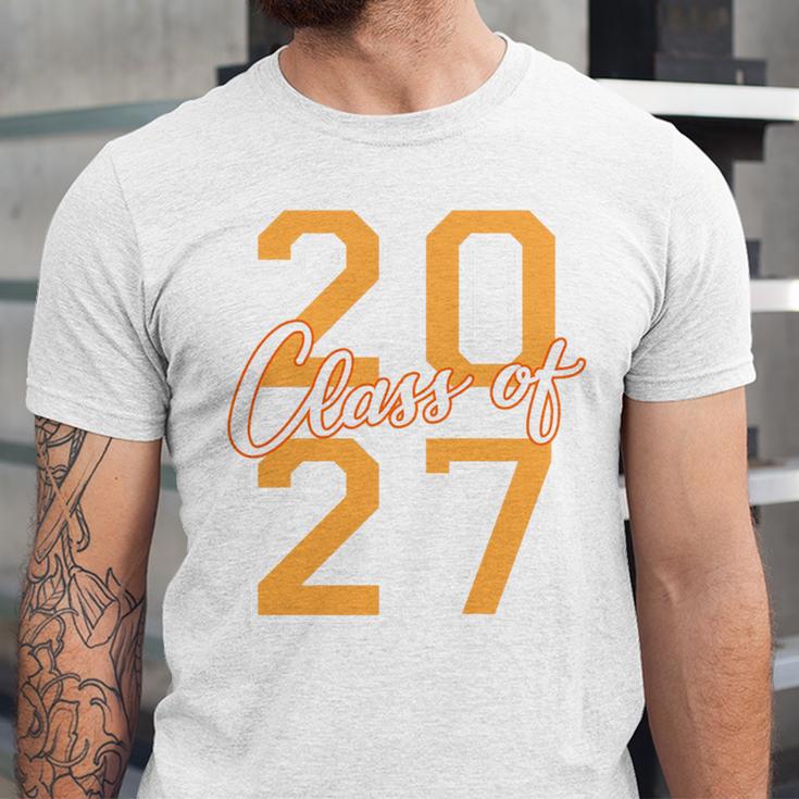 Class Of 2027 Graduation Varsity Orange On The Back Premium Tri-Blend Unisex Jersey T-Shirt