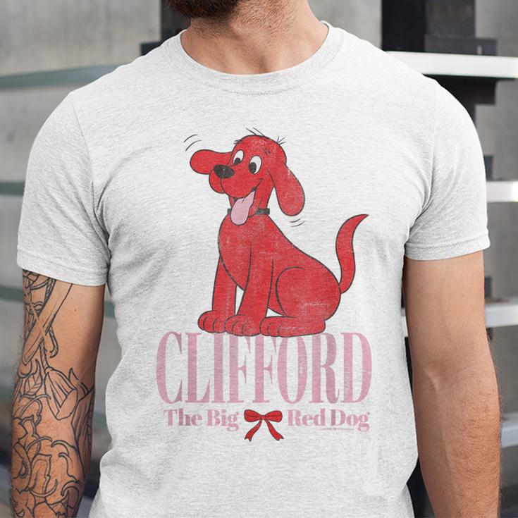 Clifford The Big Red Dog Pink Text With Bow Illustrated Book Unisex Jersey T-Shirt Clifford The Big Red Dog Pink Text With Bow Illustrated Book Unisex Jersey T-Shirt