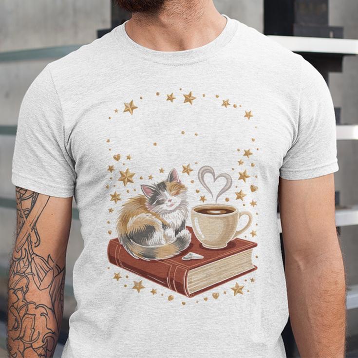 Coffee Cats & Books Cute Cat Book Lover Reading Unisex Jersey T-Shirt