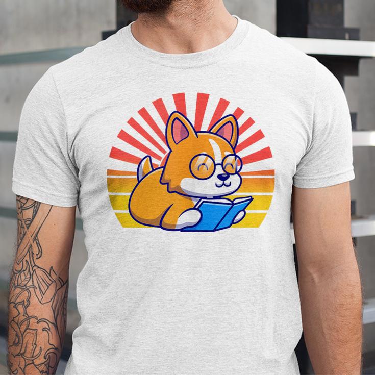 Corgi Dog Reading Book Book Lover Dog Lover Unisex Jersey T-Shirt
