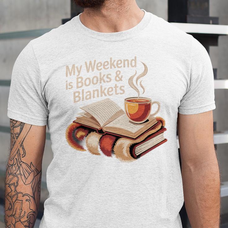 Cozy My Weekend Is Books Blankets Reading Tea Lover Premium Unisex Jersey T-Shirt Cozy My Weekend Is Books Blankets Reading Tea Lover Premium Unisex Jersey T-Shirt