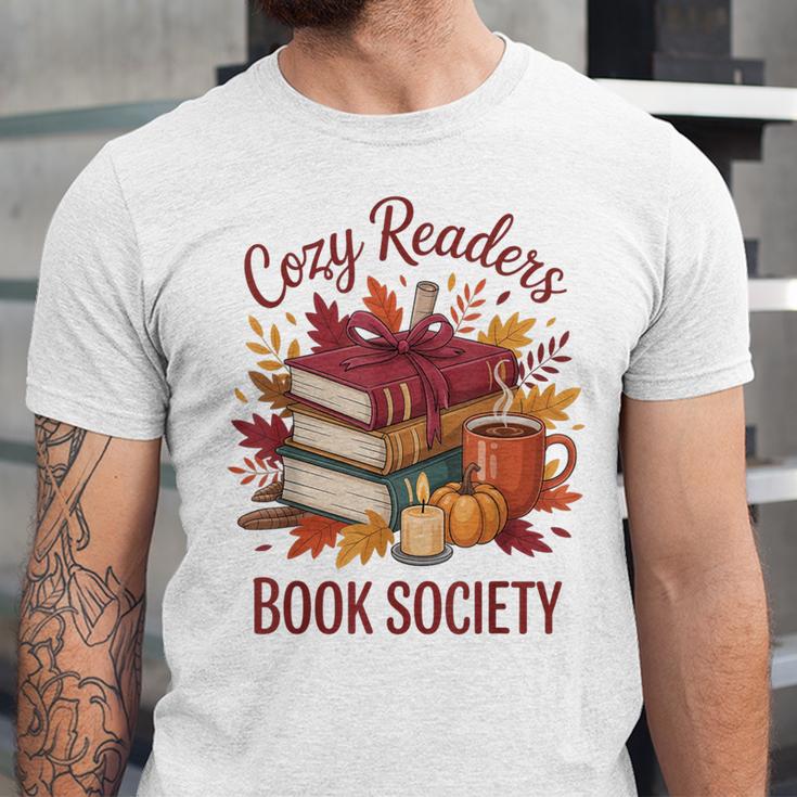 Cozy Readers Book Society Fall Autumn Floral Pumpkin Season Unisex Jersey T-Shirt