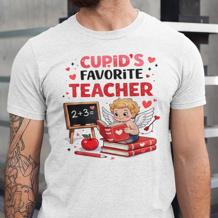 Cupid's Favorite Math Teacher Valentine Reading Book Women Unisex Jersey T-Shirt