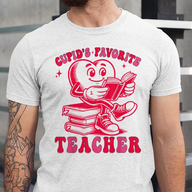 Cupid's Favorite Teacher Valentines Day Heart Book Lover Unisex Jersey T-Shirt