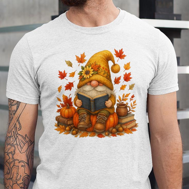 Cute Autumn Gnome Reading Pumpkin Book Lover Unisex Jersey T-Shirt Cute Autumn Gnome Reading Pumpkin Book Lover Unisex Jersey T-Shirt