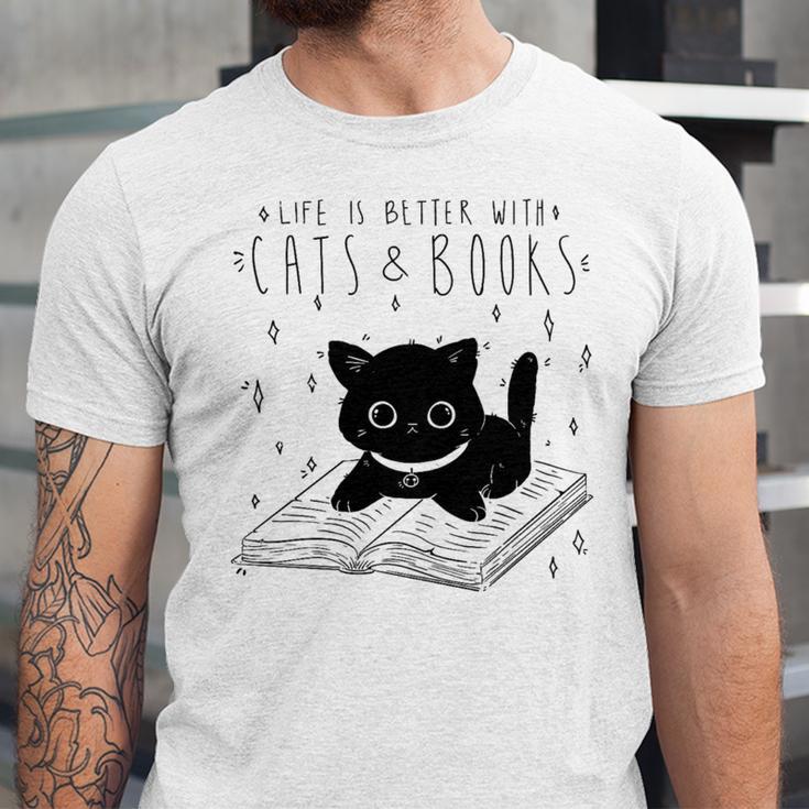 Cute Cats And Books Aesthetic Feline Reader Graphic Premium Tri-Blend Unisex Jersey T-Shirt