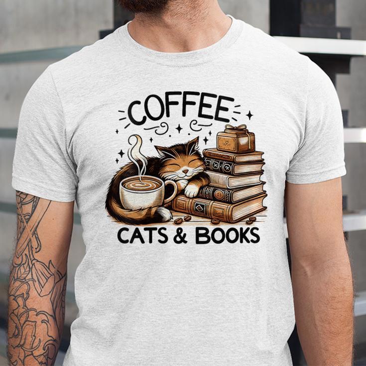Cute Coffee Cats Books Lover Idea Women Men Kids Unisex Jersey T-Shirt