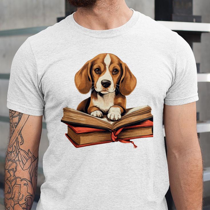 Cute Dog Beagle Reading Book Unisex Jersey T-Shirt