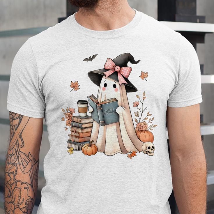 Cute Ghost Reading Book Librarian Book Lover Unisex Jersey T-Shirt
