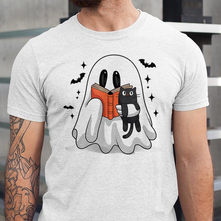 Cute Halloween Ghost Reading Book Unisex Jersey T-Shirt