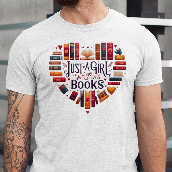 Cute Just A Girl Who Loves Books Heart Shape Reader Unisex Jersey T-Shirt