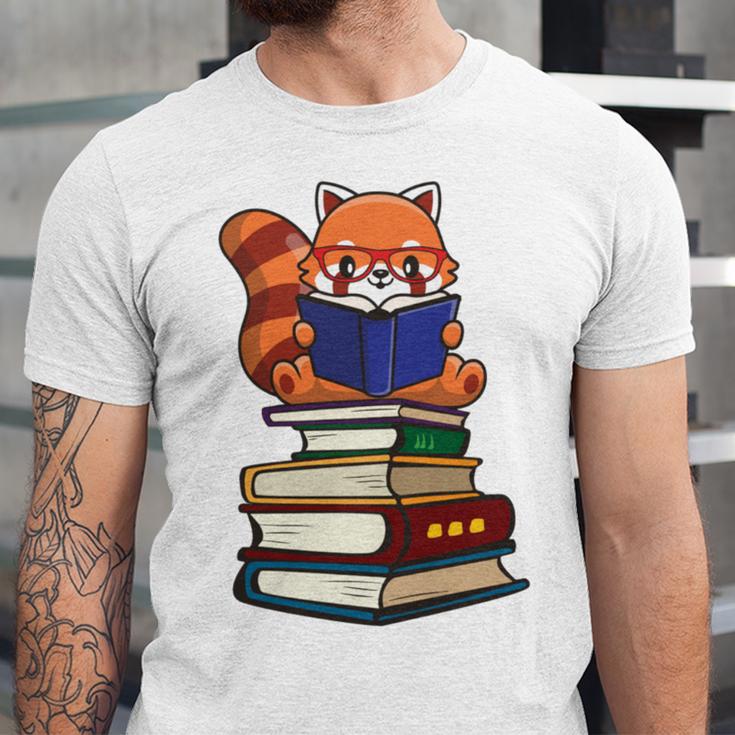 Cute Kawaii Kids Reading Books Glasses Red Panda Lover Unisex Jersey T-Shirt