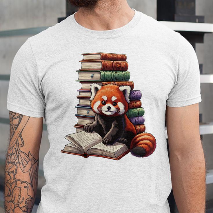 Cute Red Panda Reading Book Animal Bookworm Unisex Jersey T-Shirt