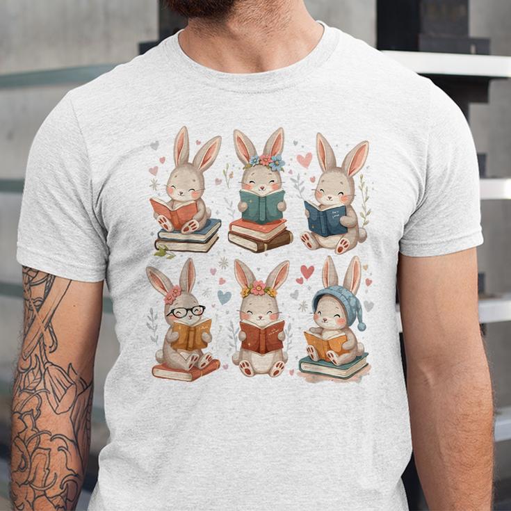Cute Teacher Bunny Rabbit Reading Easter Bunnies Book Lovers Unisex Jersey T-Shirt
