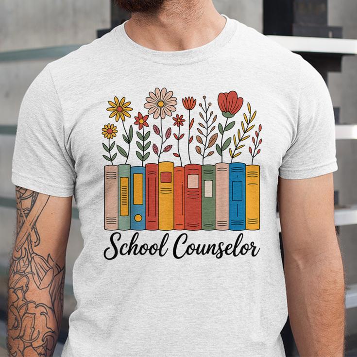 Cute Wildflower Book School Counseling Life School Counselor Unisex Jersey T-Shirt