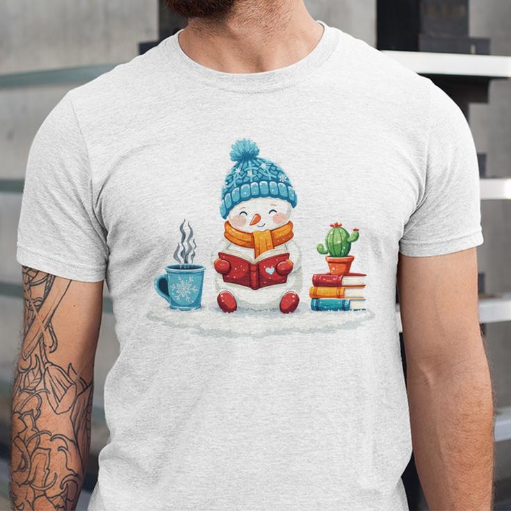 Cute Winter Cozy Snowman Reading Book Lovers Xmas Snowman Unisex Jersey T-Shirt Cute Winter Cozy Snowman Reading Book Lovers Xmas Snowman Unisex Jersey T-Shirt