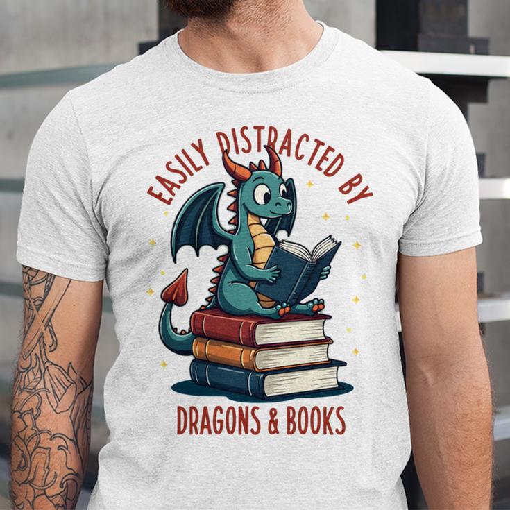 Dark Romance Romantasy Easily Distracted By Dragons & Books Unisex Jersey T-Shirt