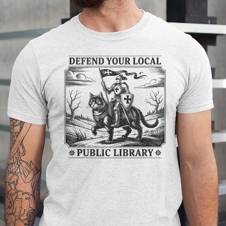 Defend Your Local Public Library Cat Knight Book Lover Unisex Jersey T-Shirt Defend Your Local Public Library Cat Knight Book Lover Unisex Jersey T-Shirt