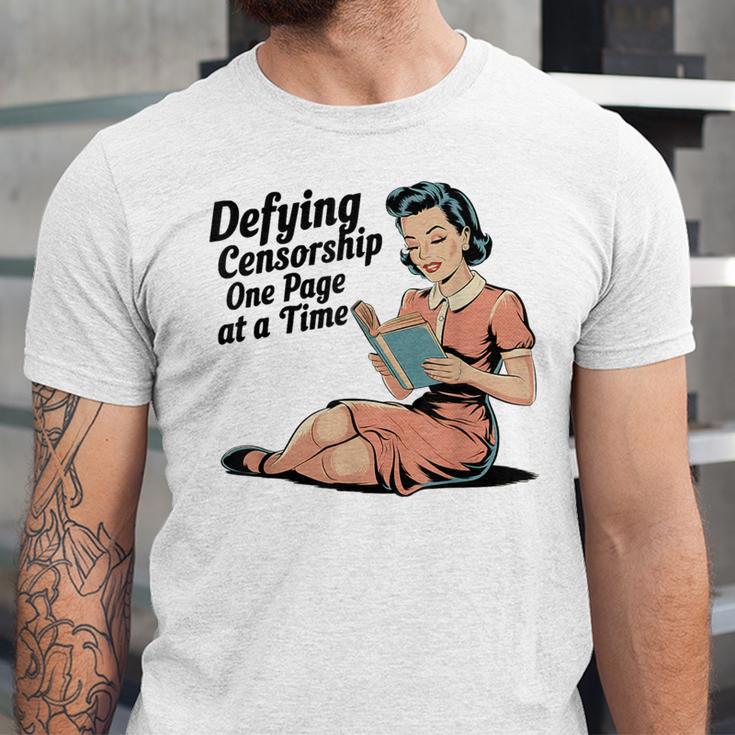 Defying Censorship One Page At a Time Read Banned Books Unisex Jersey T-Shirt