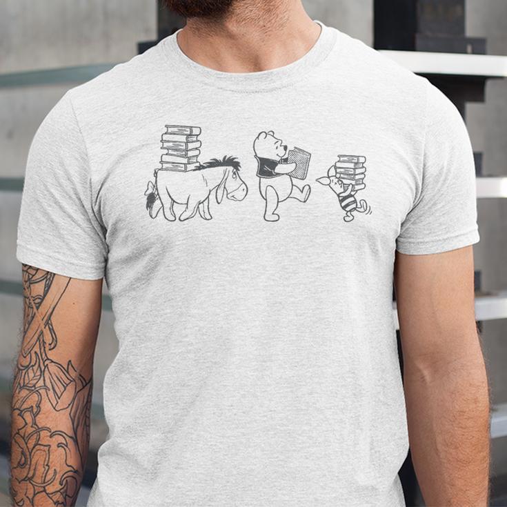 Disney Winnie The Pooh Eeyore Pooh & Piglet Carrying Books Unisex Jersey T-Shirt