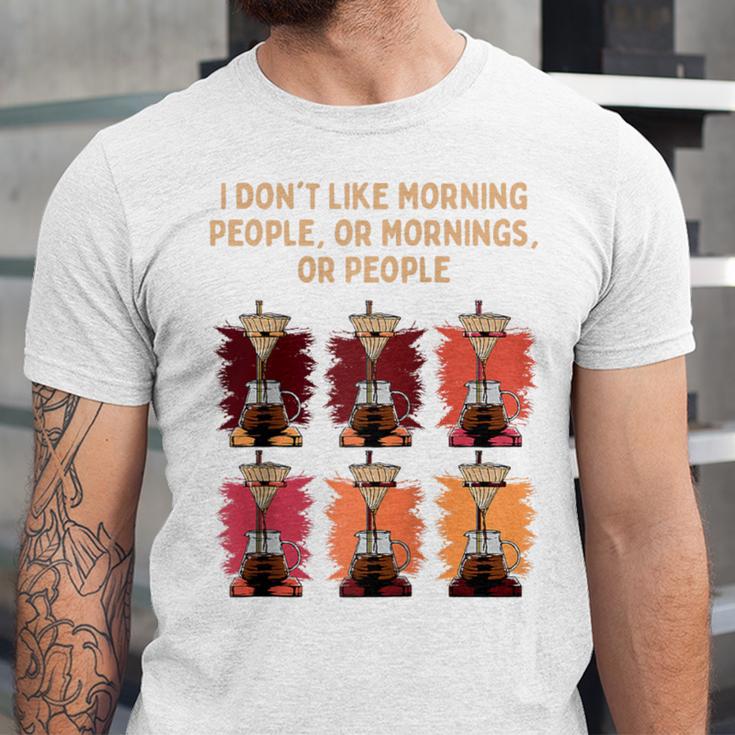 I Dont Like Morning People Introvert Coffee Lover Antisocial Raglan Baseball Tee Unisex Jersey T-Shirt