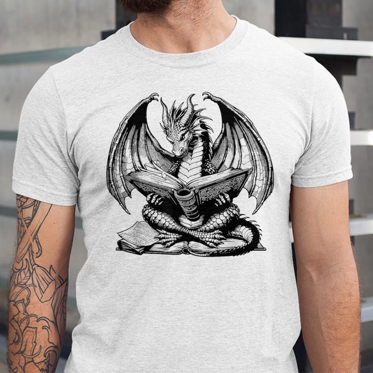 Dragon Reading Book Bookworm Books Dragon Lover Learning Unisex Jersey T-Shirt
