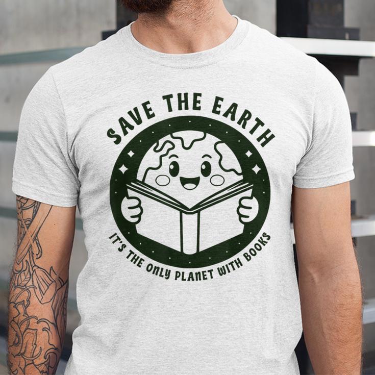 Earth Day 2025 Save Earth It´s Only Planet With Books Reader Unisex Jersey T-Shirt