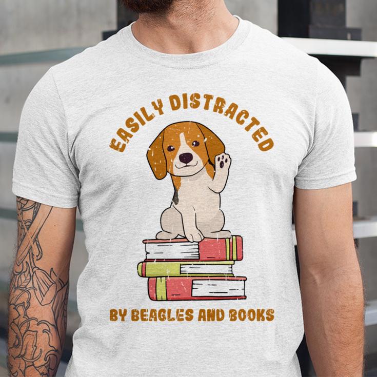 Easily Distracted By Beagles And Books Beagle Dog Unisex Jersey T-Shirt Easily Distracted By Beagles And Books Beagle Dog Unisex Jersey T-Shirt