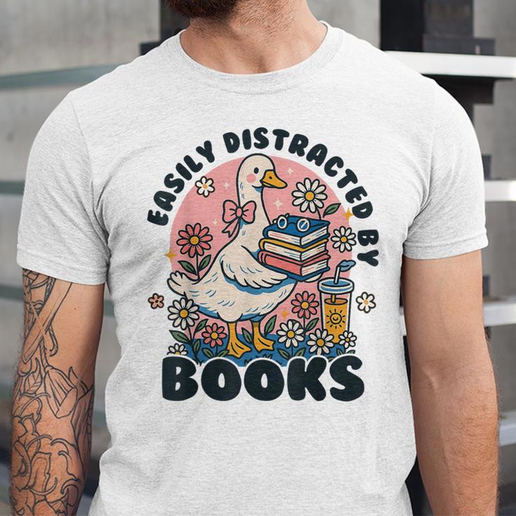 Easily Distracted By Books Read Goose Lover Bookworm Reading Unisex Jersey T-Shirt Easily Distracted By Books Read Goose Lover Bookworm Reading Unisex Jersey T-Shirt