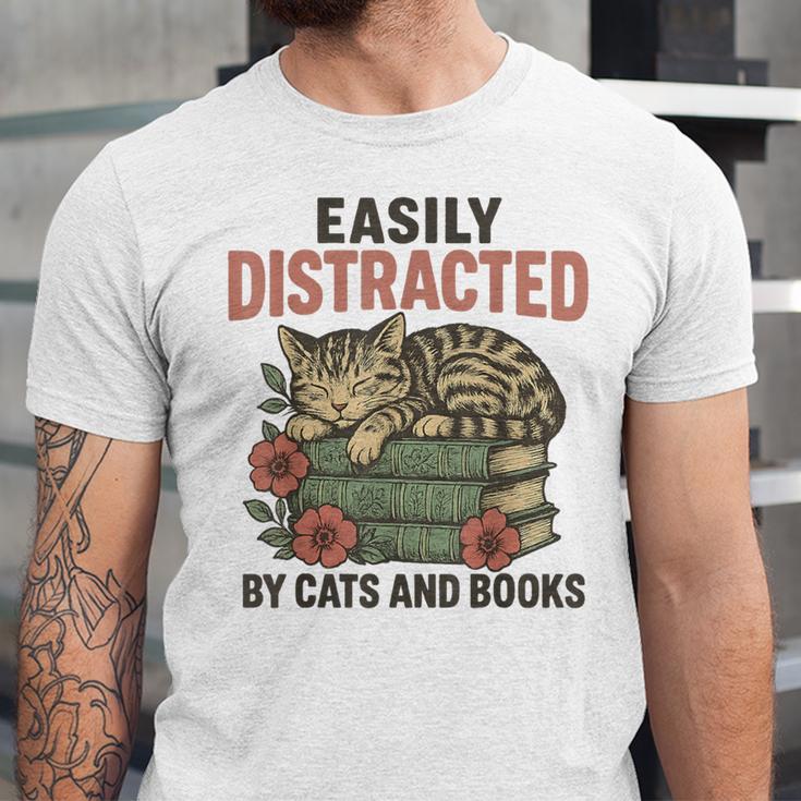 Easily Distracted By Cats And Books Vintage Unisex Jersey T-Shirt