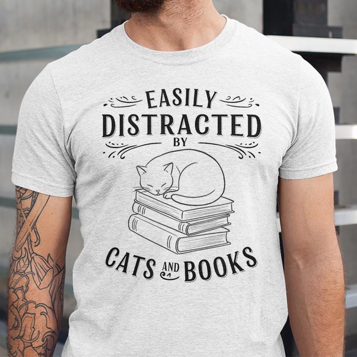 Easily Distracted By Cats And Books For Women Unisex Jersey T-Shirt