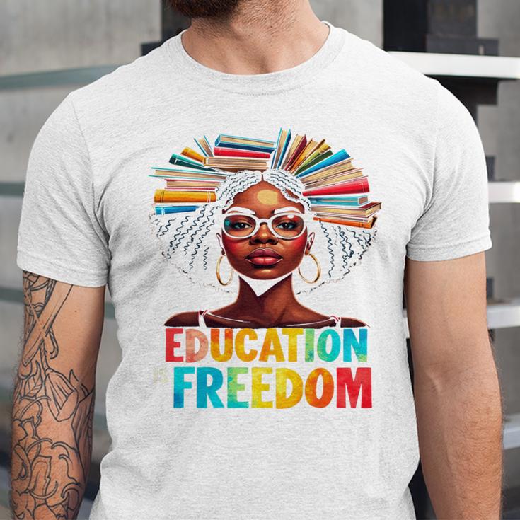 Education Is Freedom Afro Books Unisex Jersey T-Shirt Education Is Freedom Afro Books Unisex Jersey T-Shirt
