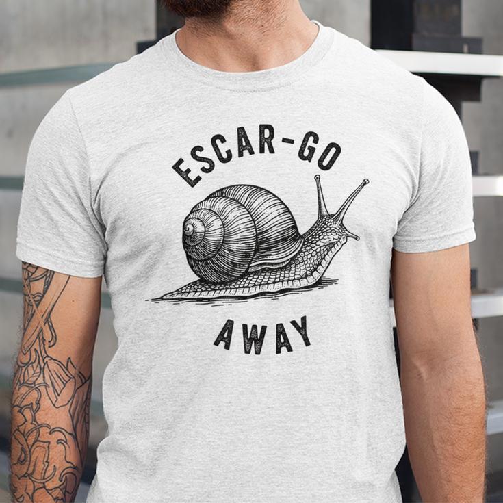 Escar Go Away Snail Vintage French Pun Introvert Humor Unisex Jersey T-Shirt Escar Go Away Snail Vintage French Pun Introvert Humor Unisex Jersey T-Shirt
