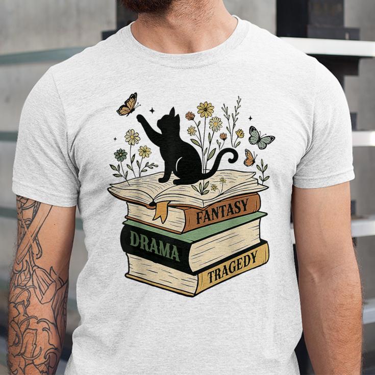 Fantasy Drama Tragedy Cat Book Lover Reading Humor Unisex Jersey T-Shirt Fantasy Drama Tragedy Cat Book Lover Reading Humor Unisex Jersey T-Shirt