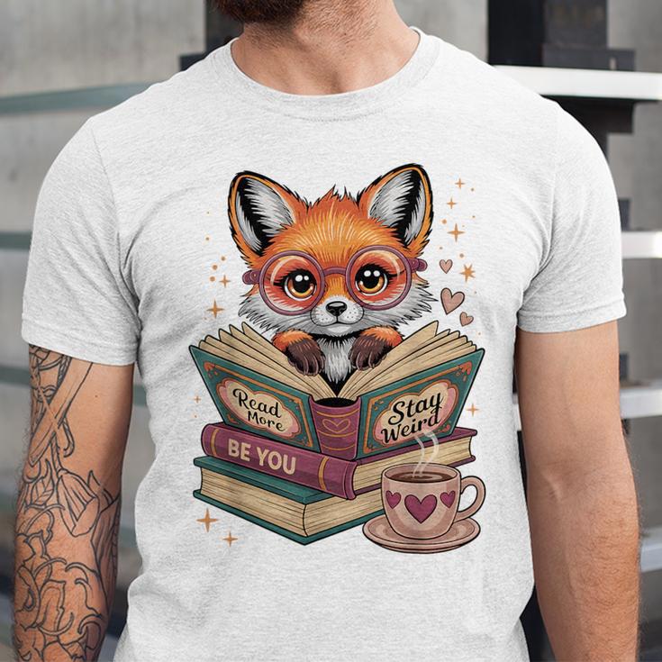 Fox Read Books Be Kind Stay Weird Reader Cute Nerd Bookworm Unisex Jersey T-Shirt Fox Read Books Be Kind Stay Weird Reader Cute Nerd Bookworm Unisex Jersey T-Shirt