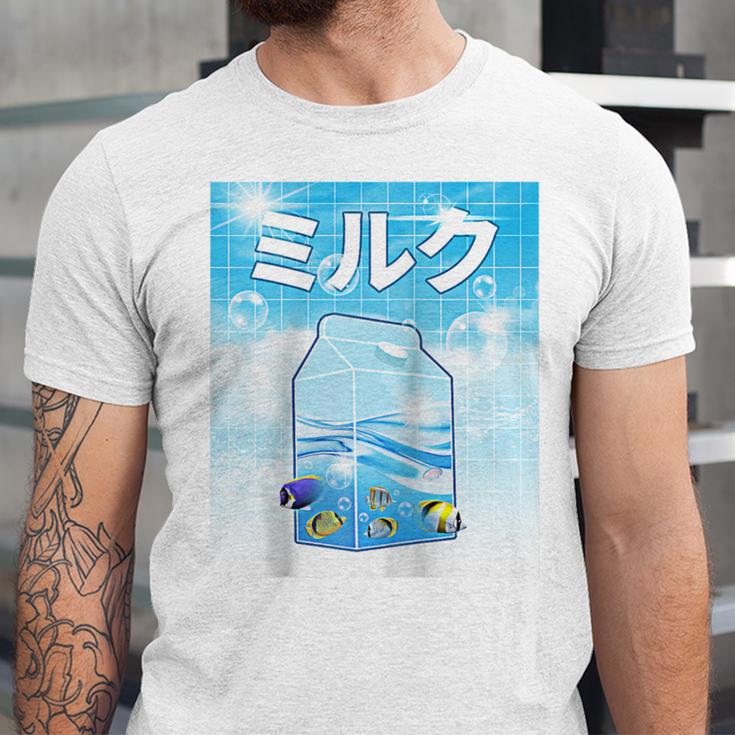 Frutiger Aero Aesthetic Tech Kawaii Milk Underwater Fishes Raglan Baseball Tee Unisex Jersey T-Shirt Frutiger Aero Aesthetic Tech Kawaii Milk Underwater Fishes Raglan Baseball Tee Unisex Jersey T-Shirt